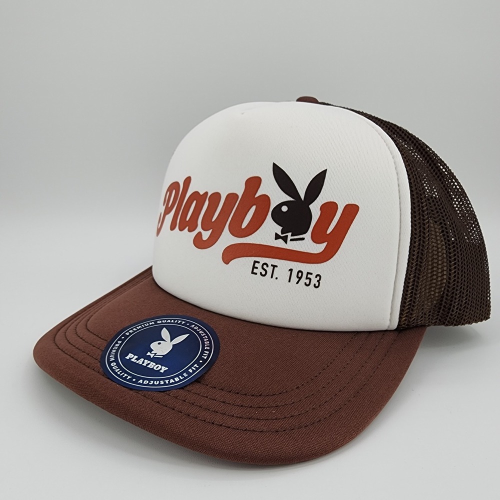 Playboy‎ Trucker Hat Mens OSFM Brown Pumpkin Spice Foam Mesh Snapback Cap NEW